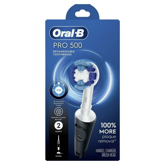 500 Electric Toothbrush with (1) Brush Head, Rechargeable, Black, Adults and Children 3+