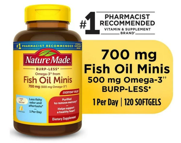 Nature Made Burp Less Omega 3 Fish Oil Supplements 700 mg Minis Softgels